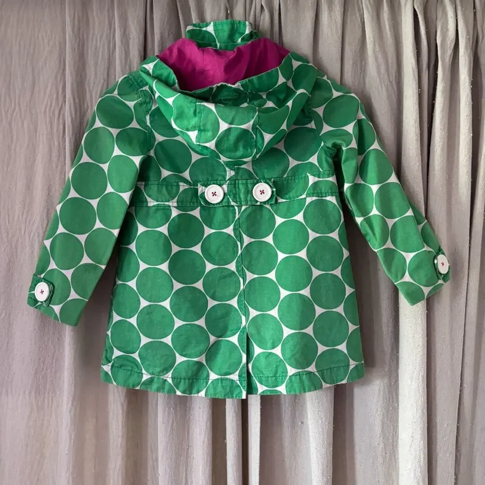Classic Mini Boden‎ Girls Polka Dot Hooded Jacket 5-6Y Green White Cotton